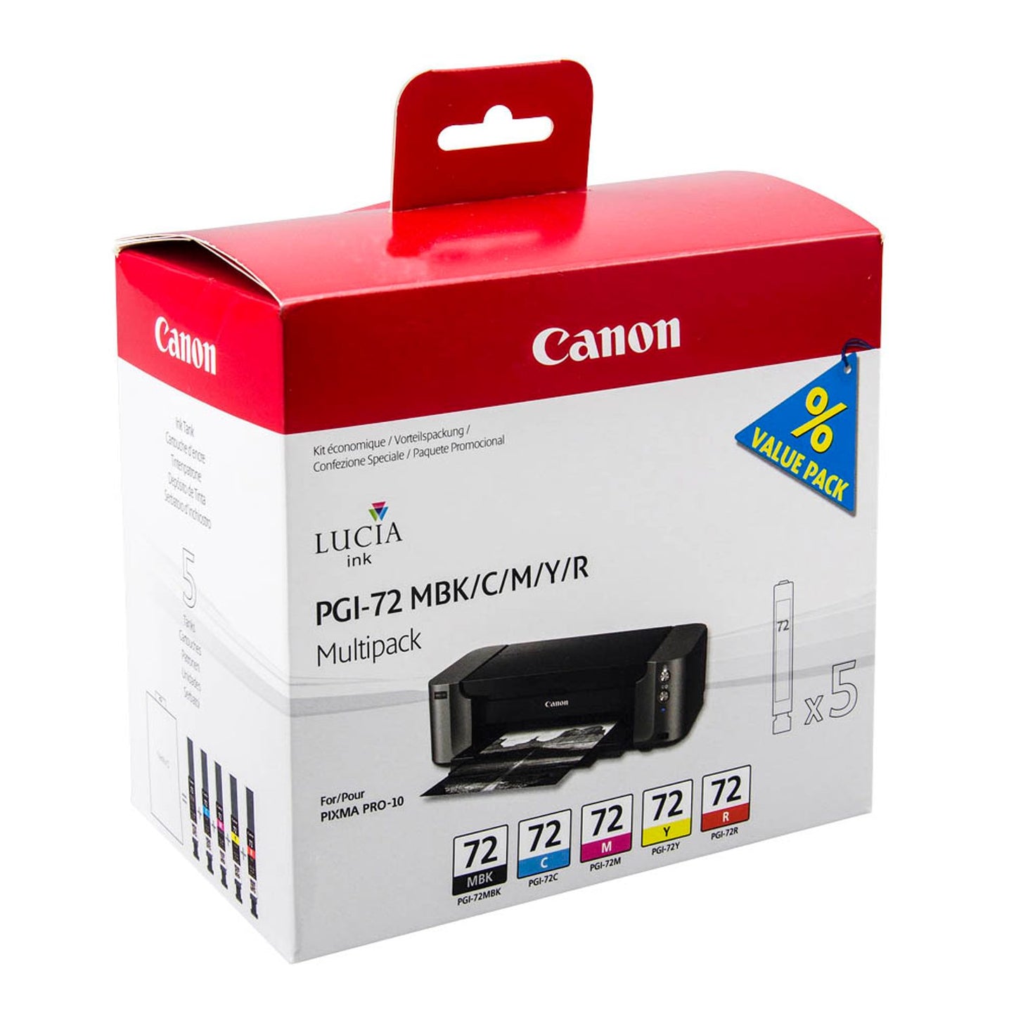 Canon PGI-72 MBK/C/M/Y/R mattschwarz, cyan, magenta, gelb, rot Druckerpatronen, 5er-Set | 6402B009 | 1 Pack = 5 St.