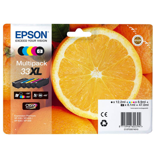 EPSON 33XL / T3357XL schwarz, cyan, magenta, gelb, Foto schwarz Druckerpatronen, 5er-Set | C13T33574011 | 1 Pack = 5 St.