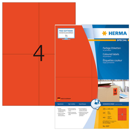 HERMA Etiketten rot 105,0 x 148,0 mm | 4397 | 1 Pack = 100 Blatt