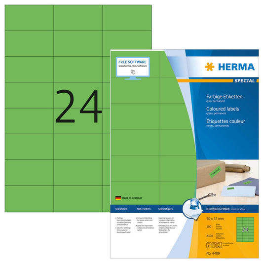 HERMA Etiketten grün 70,0 x 37,0 mm | 4409 | 1 Pack = 100 Blatt