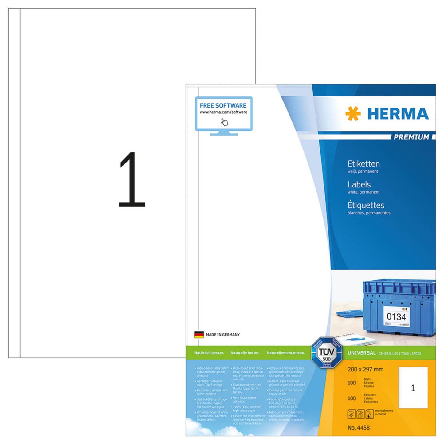 HERMA Etiketten weiß 200,0 x 297,0 mm | 4458 | 1 Pack = 100 Blatt