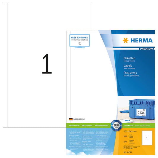HERMA Etiketten weiß 200,0 x 297,0 mm | 4458 | 1 Pack = 100 Blatt