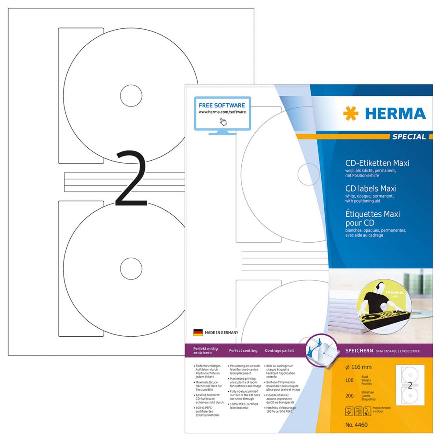 HERMA CD-Etiketten weiß | 4460 | 1 Pack = 200 Etiketten