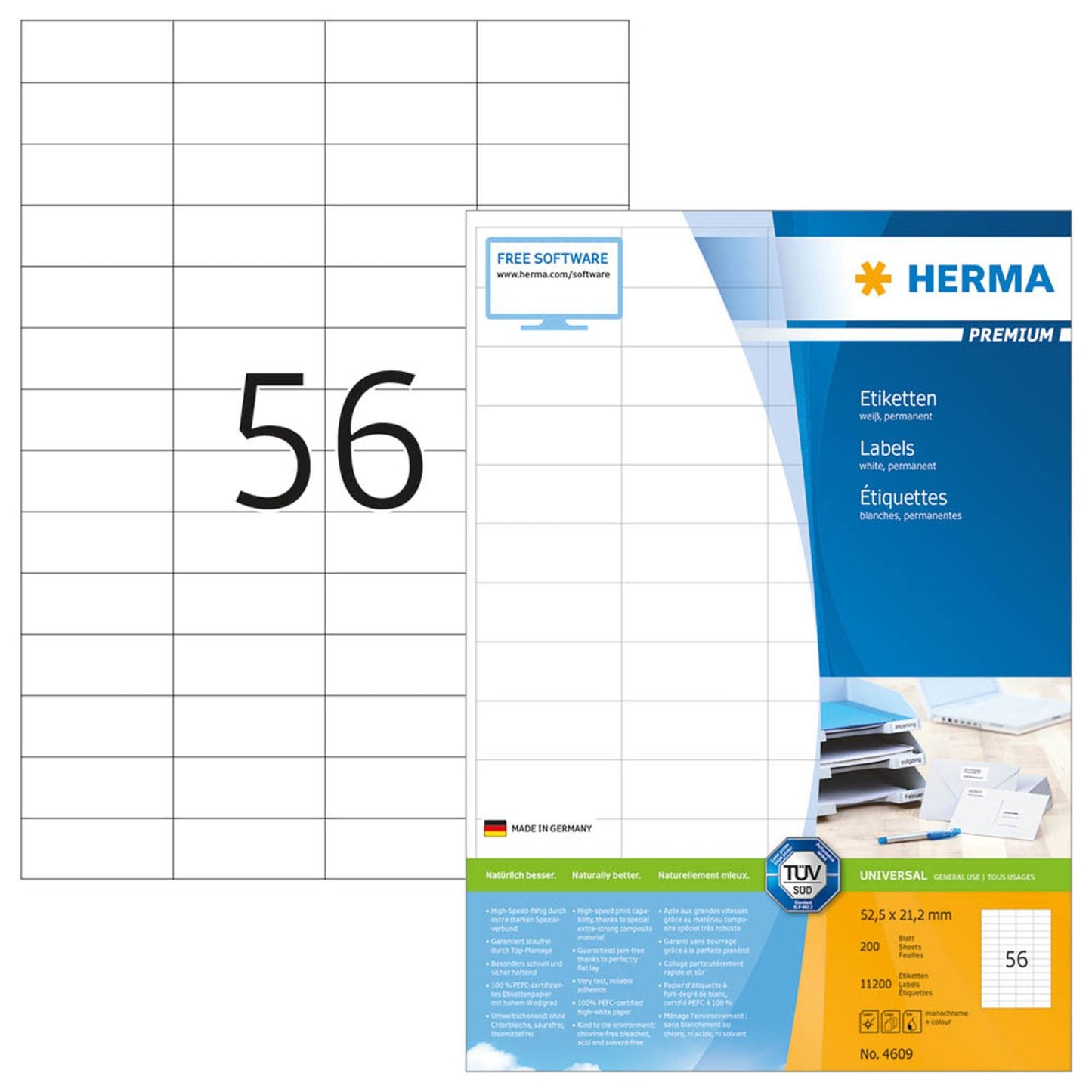 HERMA Etiketten weiß 52,5 x 21,2 mm | 4609 | 1 Pack = 200 Blatt