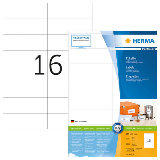 HERMA Etiketten weiß 105,0 x 37,0 mm | 4620 | 1 Pack = 200 Blatt