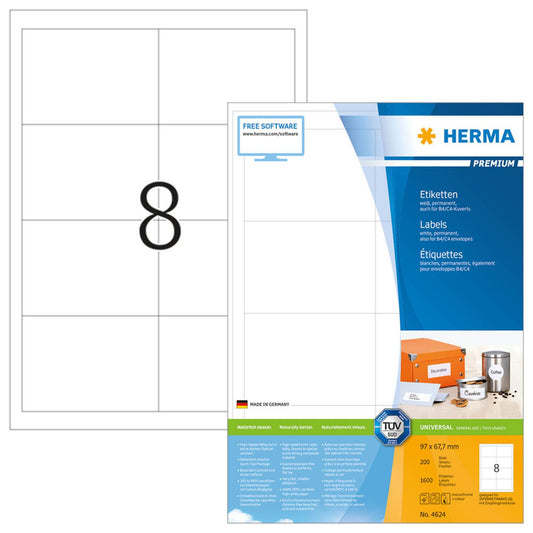 HERMA Etiketten weiß 97,0 x 67,7 mm | 4624 | 1 Pack = 200 Blatt