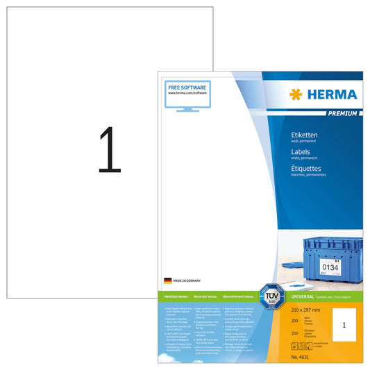 HERMA Etiketten weiß 210,0 x 297,0 mm | 4631 | 1 Pack = 200 Blatt