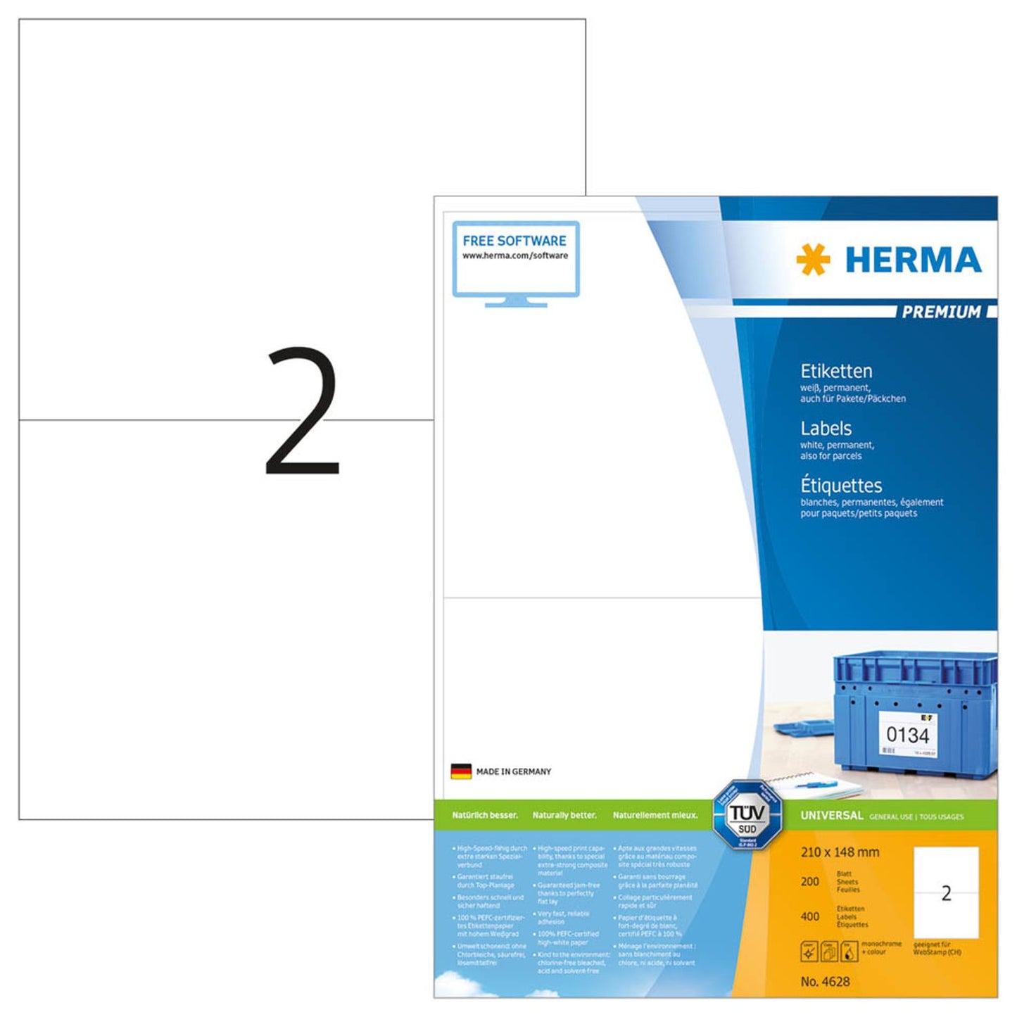 HERMA Etiketten weiß 210,0 x 148,0 mm | 4628 | 1 Pack = 200 Blatt