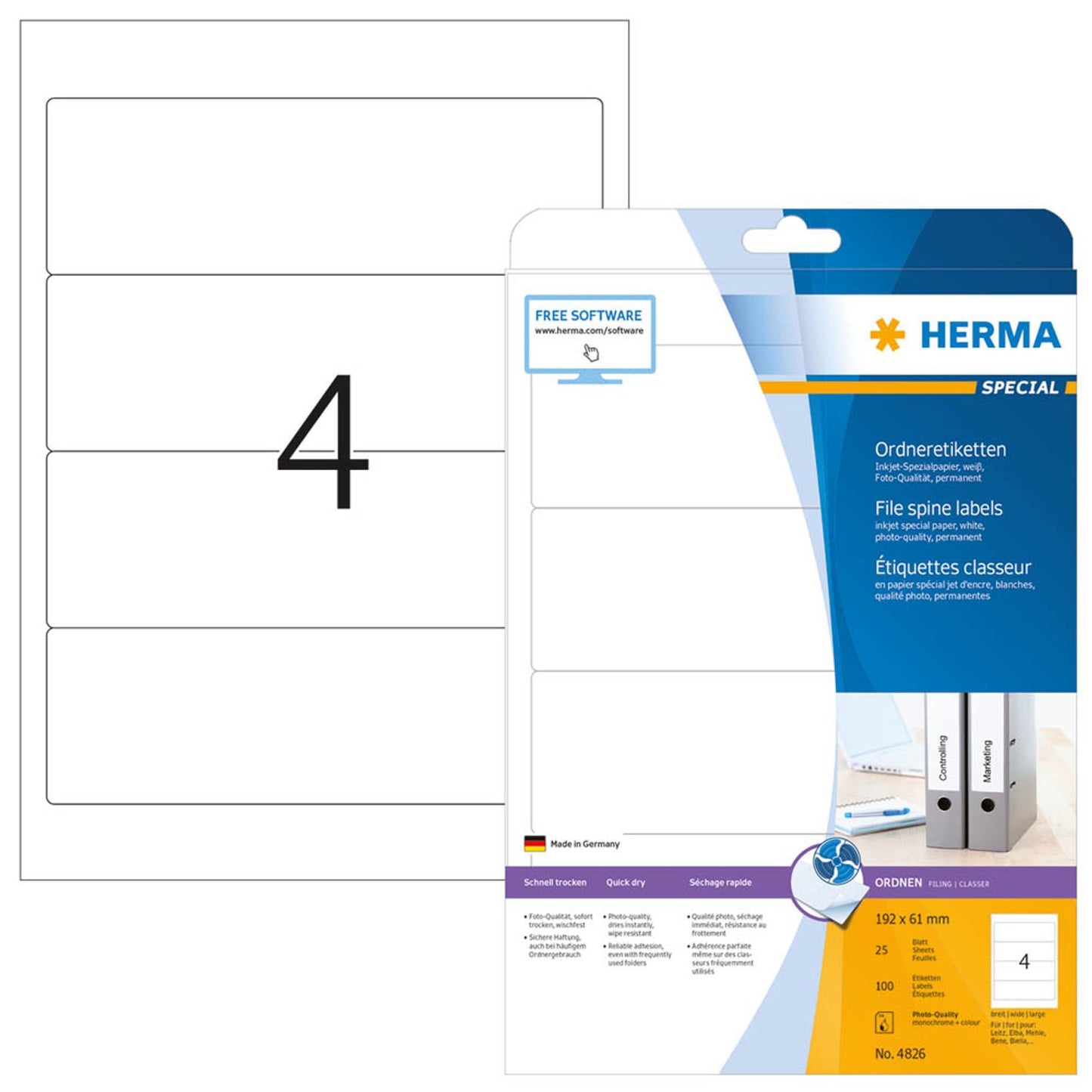 HERMA Ordneretiketten weiß | 4826 | 1 Pack = 25 Blatt
