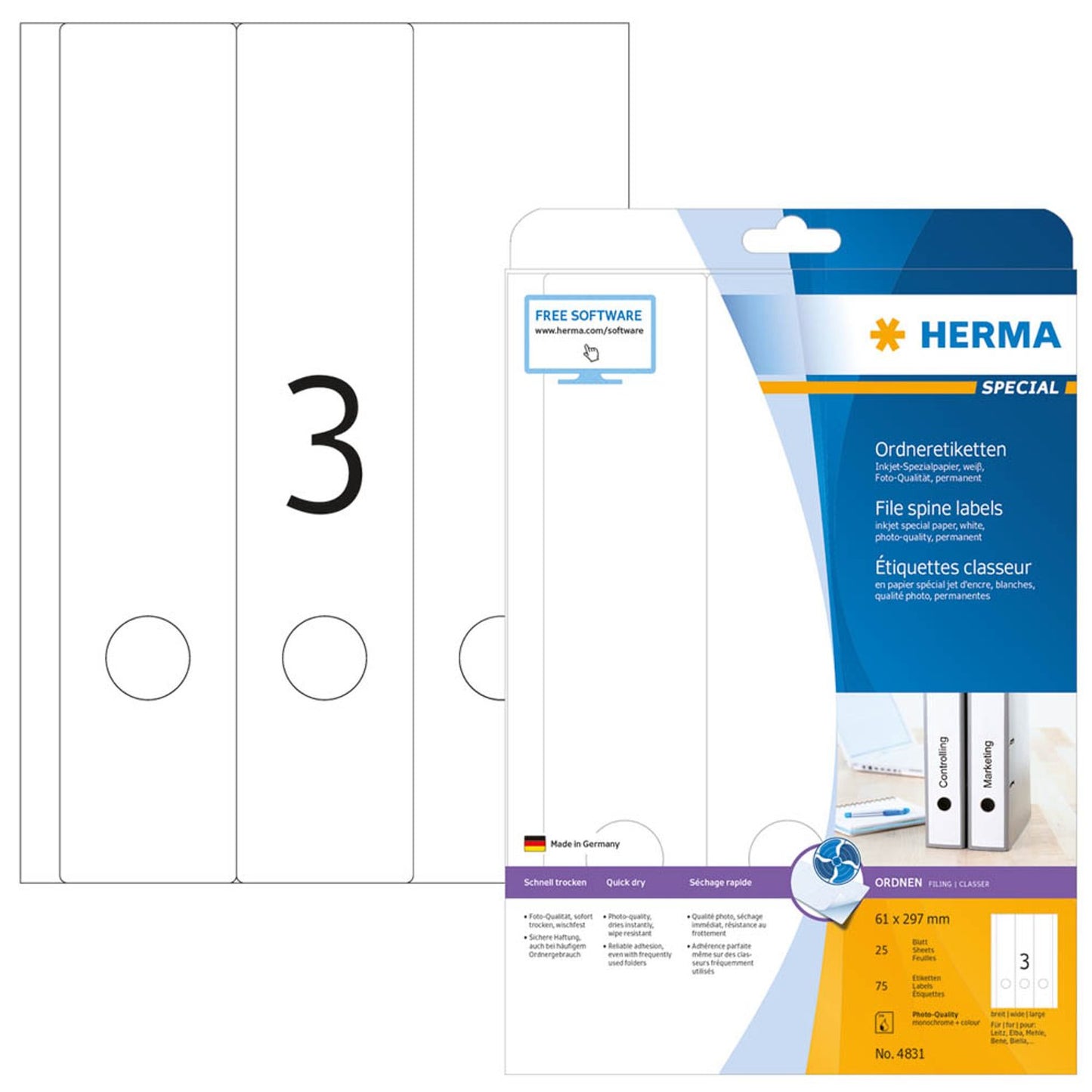 HERMA Ordneretiketten weiß | 4831 | 1 Pack = 25 Blatt