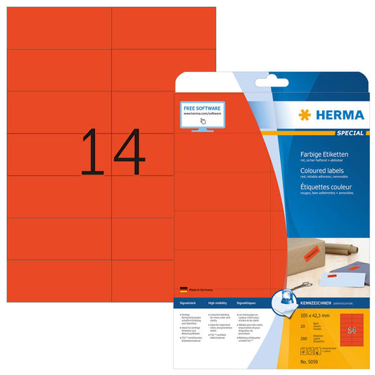 HERMA Etiketten rot 105,0 x 42,3 mm | 5059 | 1 Pack = 20 Blatt