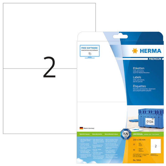 HERMA Etiketten weiß 210,0 x 148,0 mm | 5064 | 1 Pack = 25 Blatt