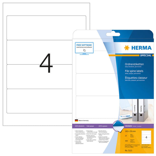 HERMA Ordneretiketten weiß | 5123 | 1 Pack = 25 Blatt
