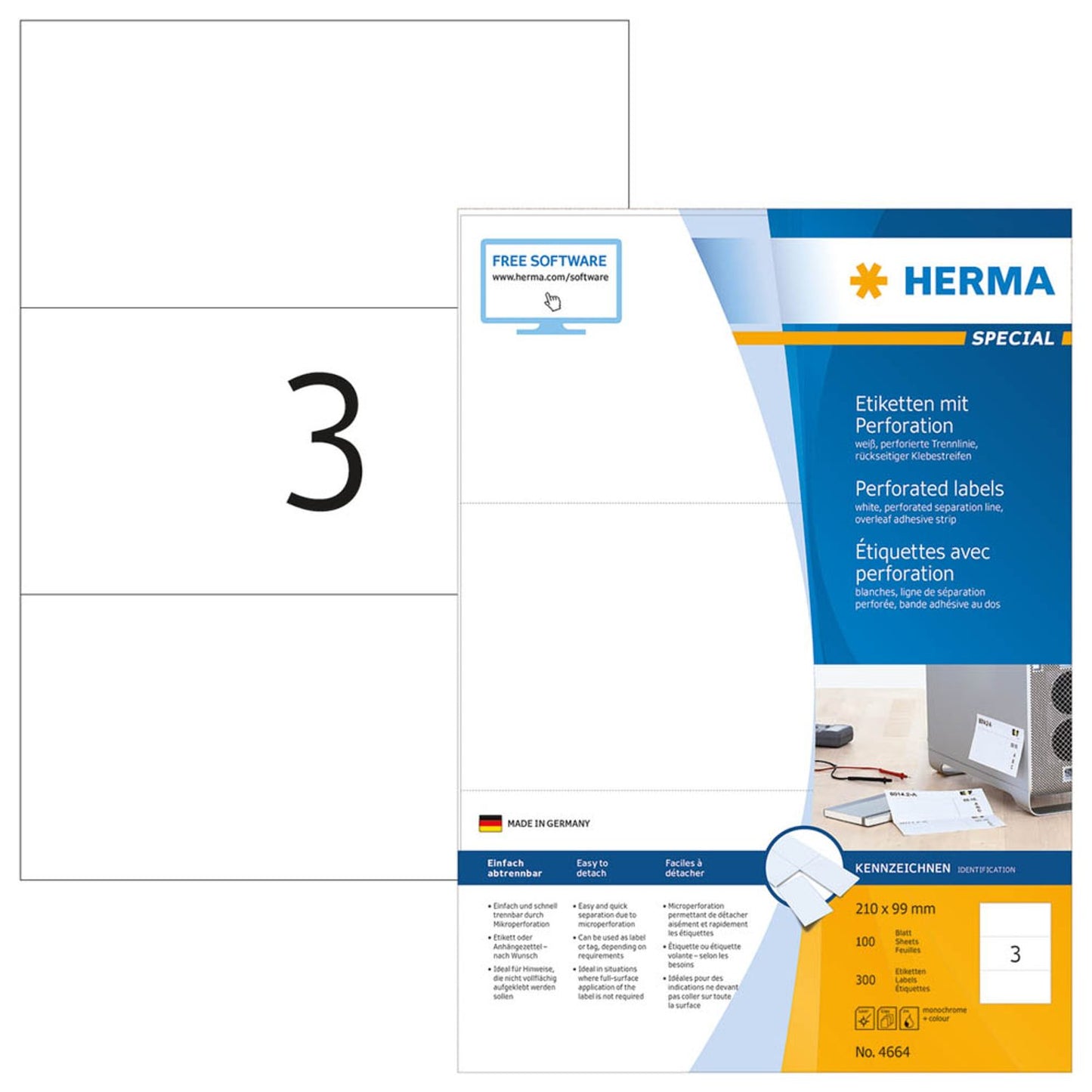 HERMA Etiketten weiß 210,0 x 99,0 mm | 4664 | 1 Pack = 100 Blatt