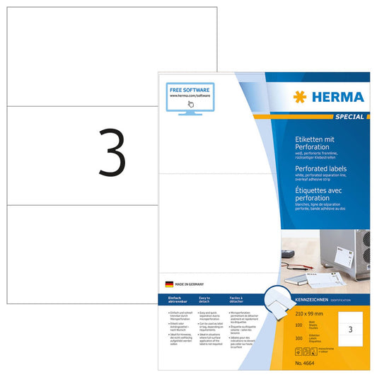 HERMA Etiketten weiß 210,0 x 99,0 mm | 4664 | 1 Pack = 100 Blatt