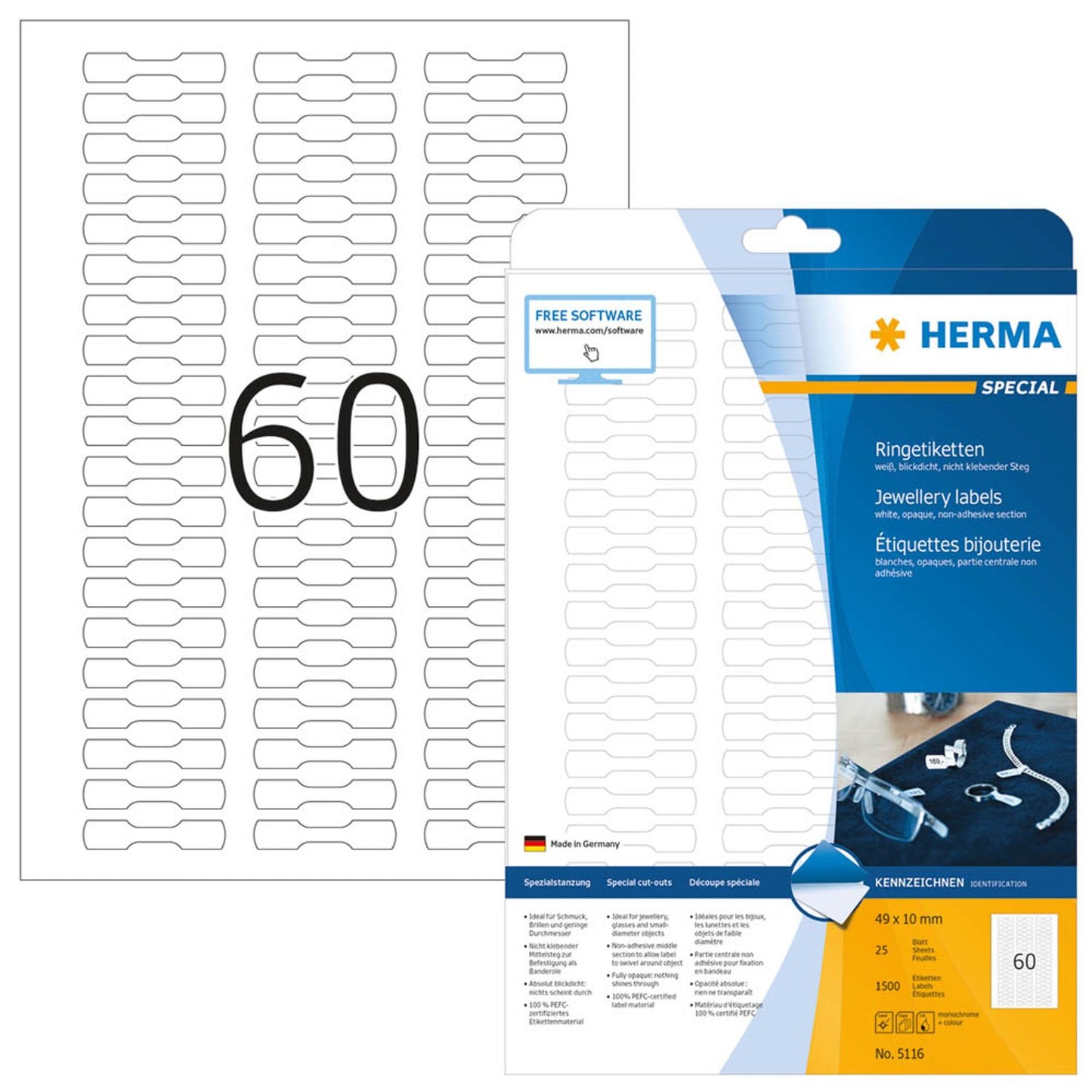 HERMA Schmucketiketten weiß 49,0 x 10,0 mm | 5116 | 1 Pack = 25 Blatt
