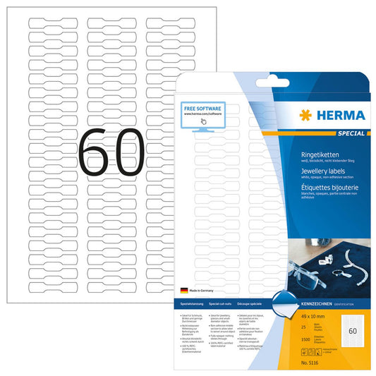 HERMA Schmucketiketten weiß 49,0 x 10,0 mm | 5116 | 1 Pack = 25 Blatt