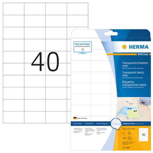 HERMA Folienetiketten transparent 52,5 x 29,7 mm | 4684 | 1 Pack = 25 Blatt