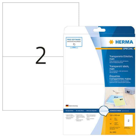 HERMA Folienetiketten transparent 210,0 x 148,0 mm | 4683 | 1 Pack = 25 Blatt
