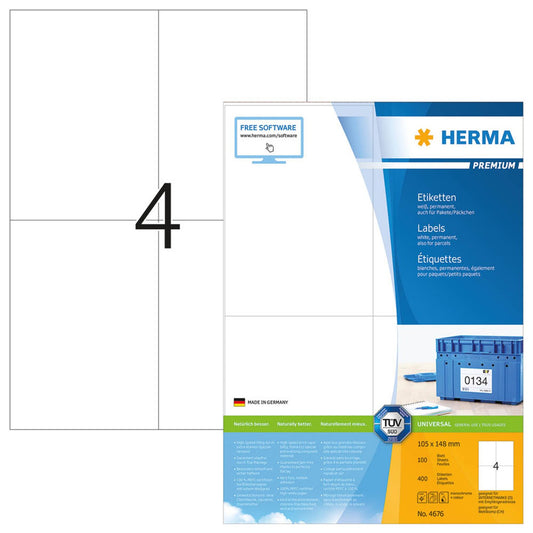 HERMA Etiketten weiß 105,0 x 148,0 mm | 4676 | 1 Pack = 100 Blatt