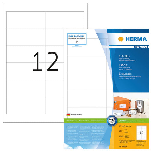 HERMA Etiketten weiß 97,0 x 42,3 mm | 4669 | 1 Pack = 100 Blatt