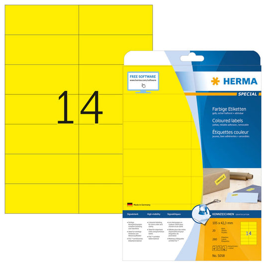 HERMA Etiketten gelb 105,0 x 42,3 mm | 5058 | 1 Pack = 20 Blatt