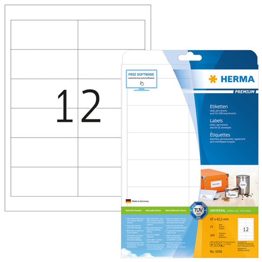 HERMA Etiketten weiß 97,0 x 42,3 mm | 5056 | 1 Pack = 25 Blatt