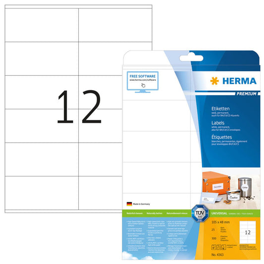 HERMA Etiketten weiß 105,0 x 48,0 mm | 4363 | 1 Pack = 25 Blatt