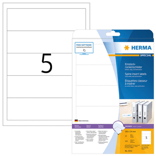 HERMA Einsteck-Rückenschilder weiß für 7,0 - 8,0 cm Rückenbreite | 5032 | 1 Pack = 125 Etiketten