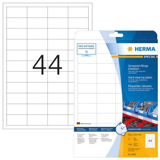 HERMA wetterfeste Folienetiketten weiß 48,3 x 25,4 mm | 4690 | 1 Pack = 25 Blatt