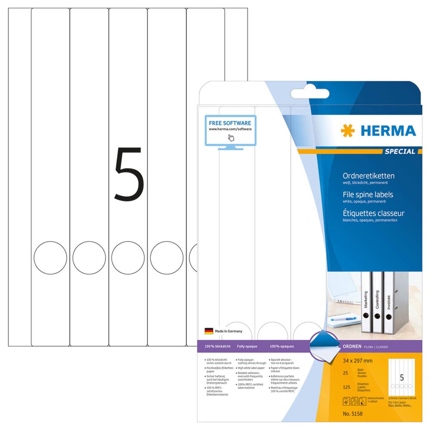 HERMA Ordneretiketten weiß | 5158 | 1 Pack = 25 Blatt
