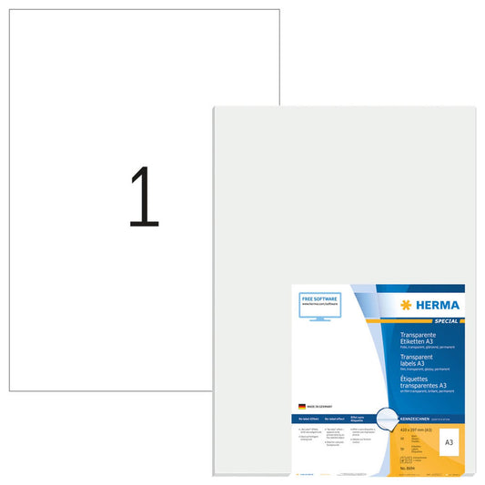 HERMA Folienetiketten transparent 297,0 x 420,0 mm | 8694 | 1 Pack = 50 Blatt
