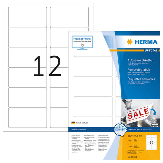HERMA Etiketten weiß 88,9 x 46,6 mm | 10304 | 1 Pack = 100 Blatt