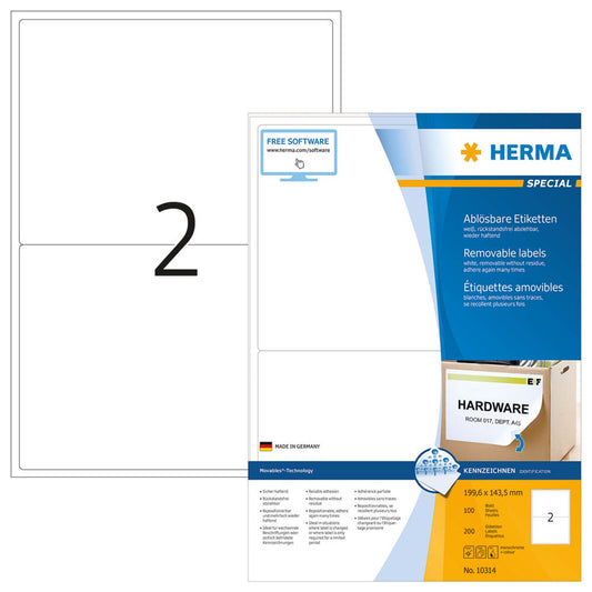 HERMA Etiketten weiß 199,6 x 143,5 mm | 10314 | 1 Pack = 100 Blatt