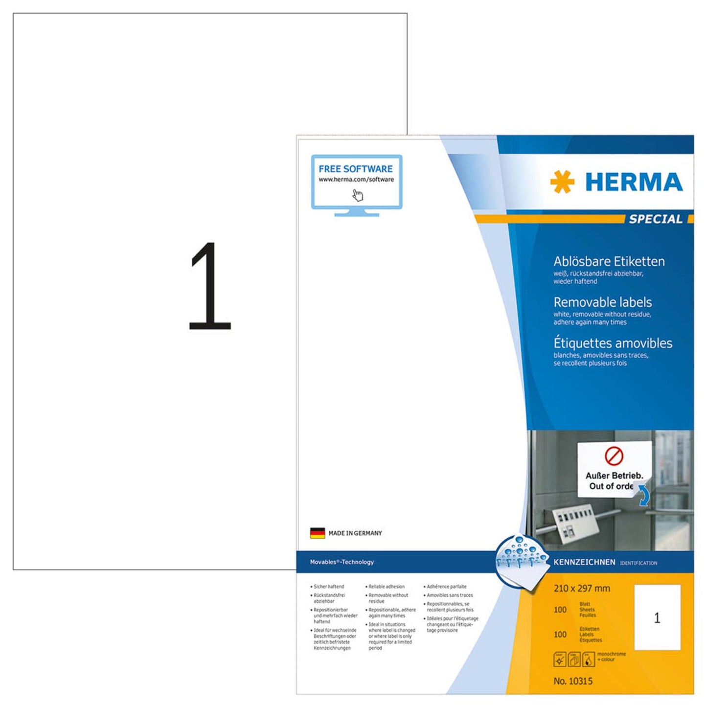 HERMA Etiketten weiß 210,0 x 297,0 mm | 10315 | 1 Pack = 100 Blatt