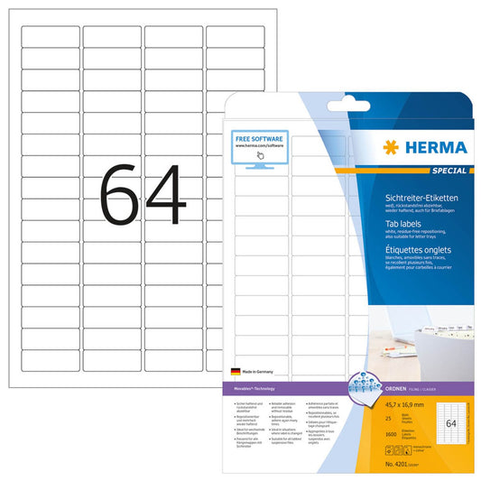 HERMA Sichtreiter-Etiketten weiß 45,7 x 16,9 mm | 4201 | 1 Pack = 25 Blatt