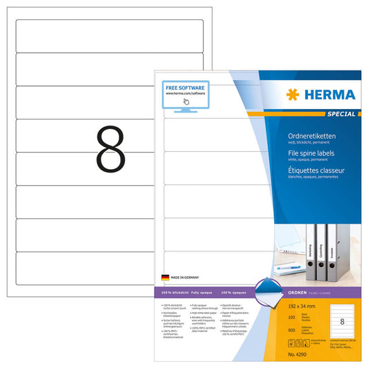 HERMA Ordneretiketten weiß | 4290 | 1 Pack = 100 Blatt