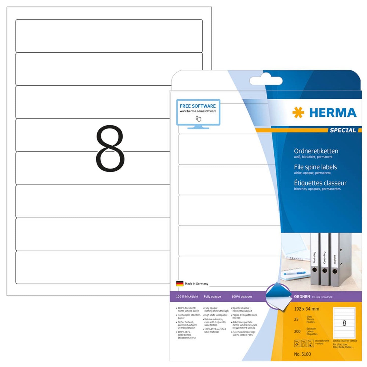 HERMA Ordneretiketten weiß | 5160 | 1 Pack = 25 Blatt