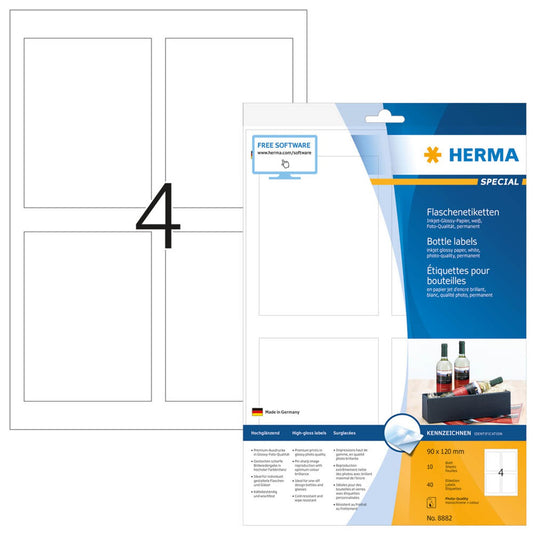 HERMA Flaschenetiketten weiß 90,0 x 120,0 mm | 4603 | 1 Pack = 40 Blatt