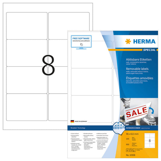 HERMA Etiketten weiß 96,0 x 63,5 mm | 10308 | 1 Pack = 100 Blatt
