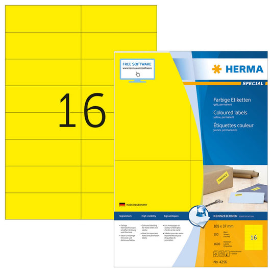 HERMA Etiketten gelb 105,0 x 37,0 mm | 4256 | 1 Pack = 100 Blatt