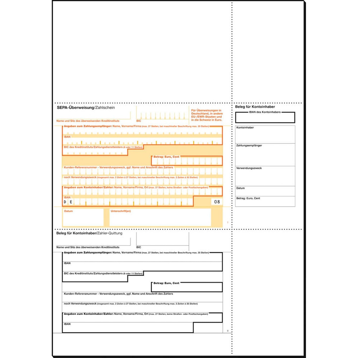 SIGEL SEPA-Überweisungsschein/-Zahlschein Bankformulare | ZV570 | 1 Pack = 100 Blatt