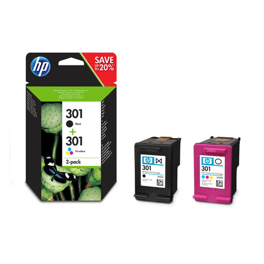 HP 301 () schwarz, color Druckerpatronen, 2er-Set | N9J72AE | 1 Pack = 2 St.