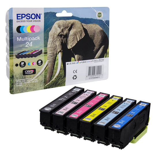 EPSON 24 / T2428 schwarz, cyan, magenta, gelb, light cyan, light magenta Druckerpatronen, 6er-Set | C13T24284011 | 1 Pack = 6 St.
