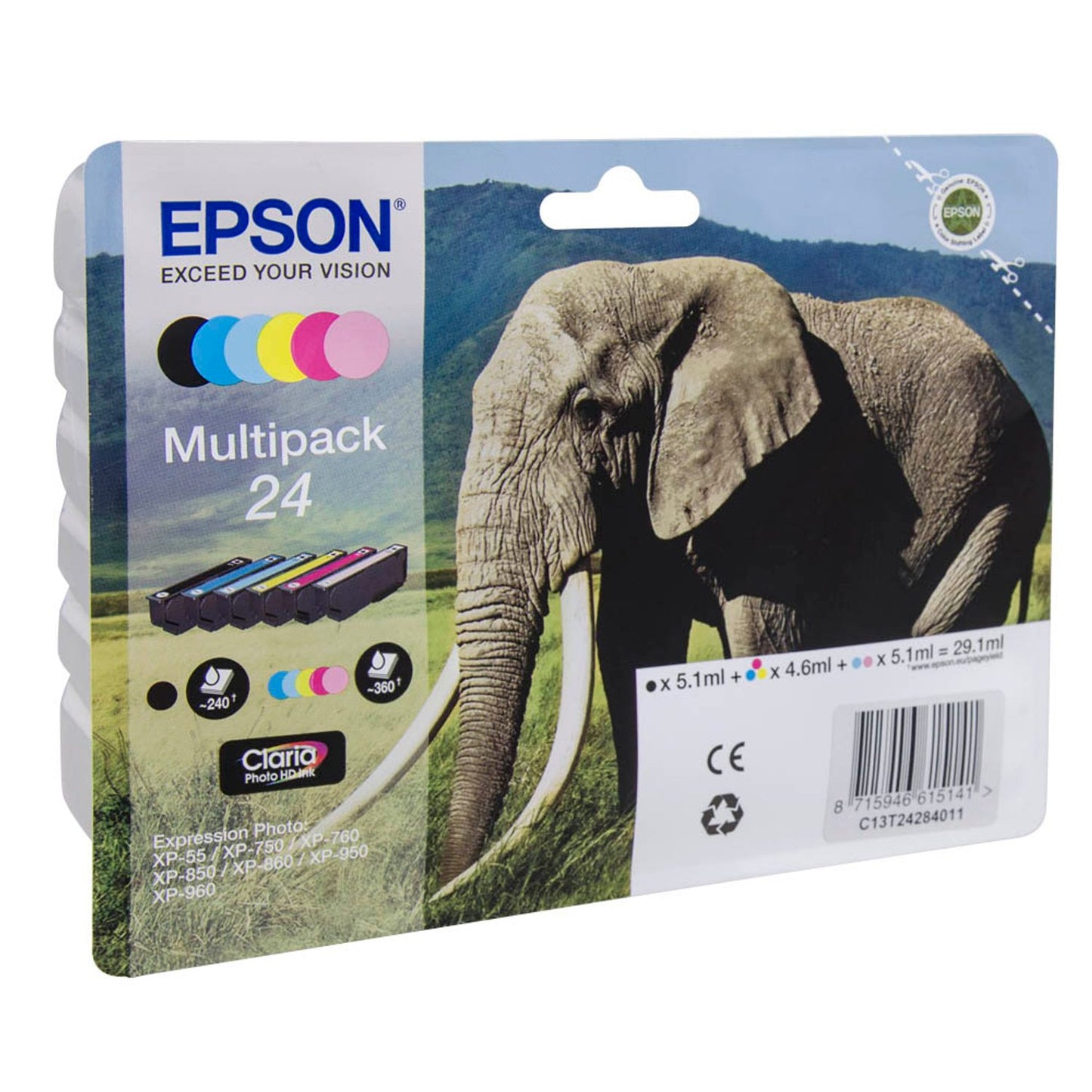 EPSON 24 / T2428 schwarz, cyan, magenta, gelb, light cyan, light magenta Druckerpatronen, 6er-Set | C13T24284011 | 1 Pack = 6 St.