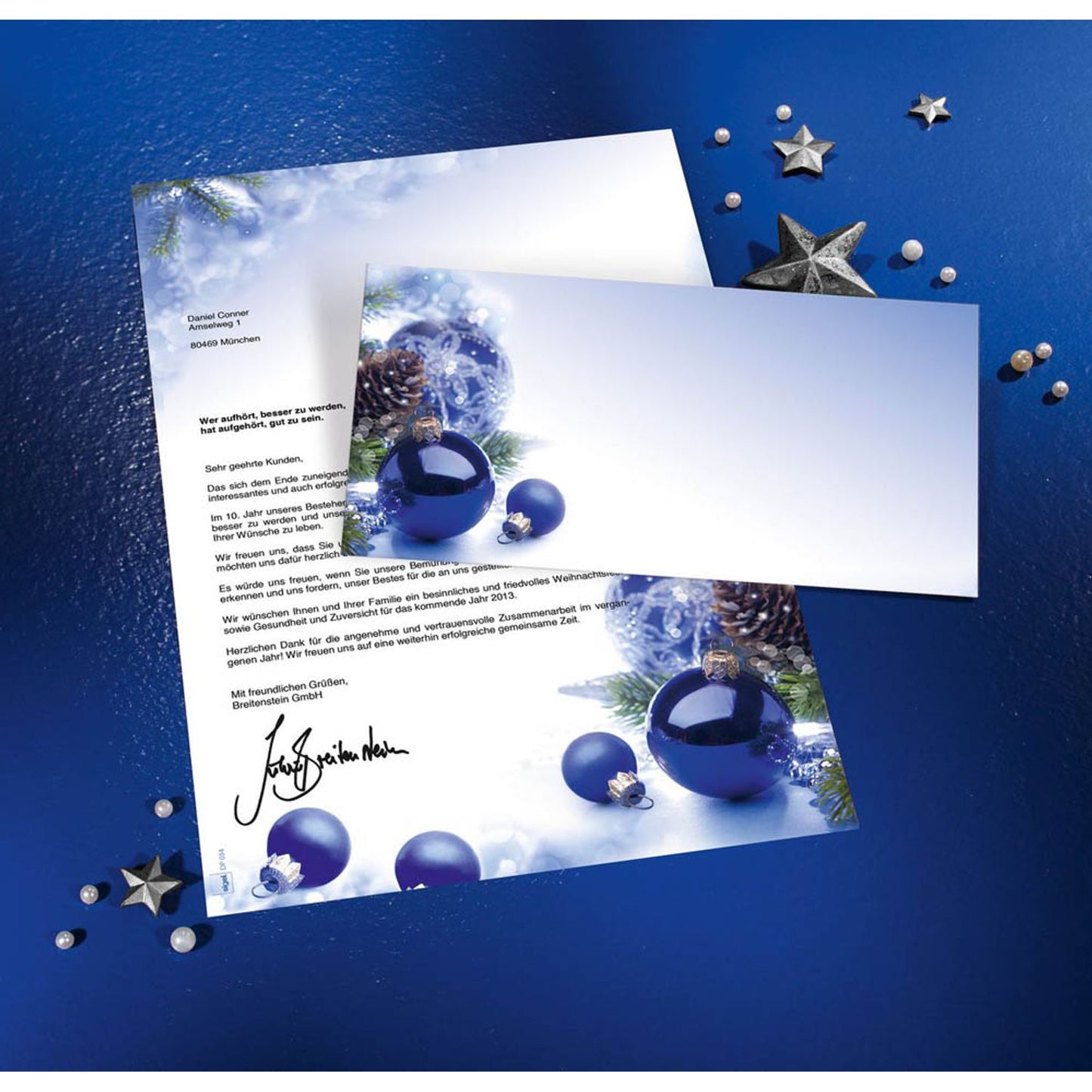 SIGEL Weihnachtsbriefpapier Blue Harmony Motiv DIN A4 90 g/qm | DP034 | 1 Pack = 100 Blatt