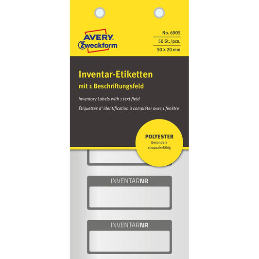 AVERY Zweckform Inventaretiketten schwarz 50,0 x 20,0 mm | 6905 | 1 Pack = 10 Blatt