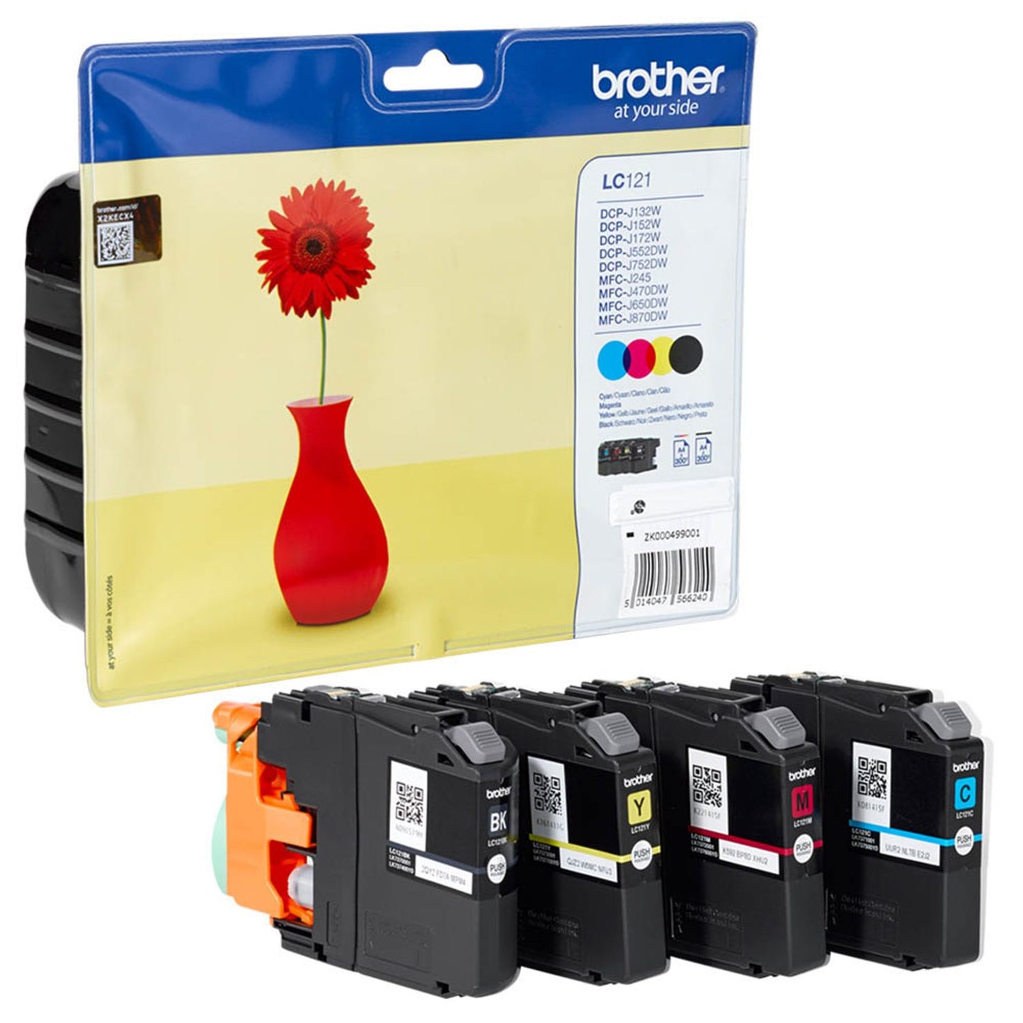 brother LC-121BK/C/M/Y schwarz, cyan, magenta, gelb Druckerpatronen, 4er-Set | LC121VALBP | 1 Pack = 4 St.