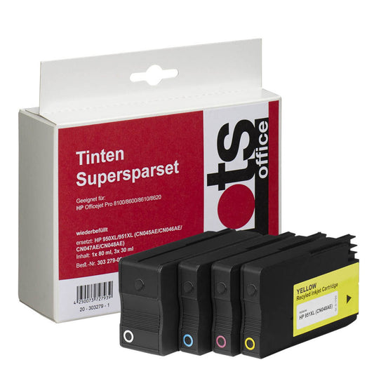 dots schwarz, cyan, magenta, gelb Druckerpatronen kompatibel zu HP 950XL/951XL (C2P43AE), 4er-Set | 1722,4050-DOTS | 1 Pack = 4 St.