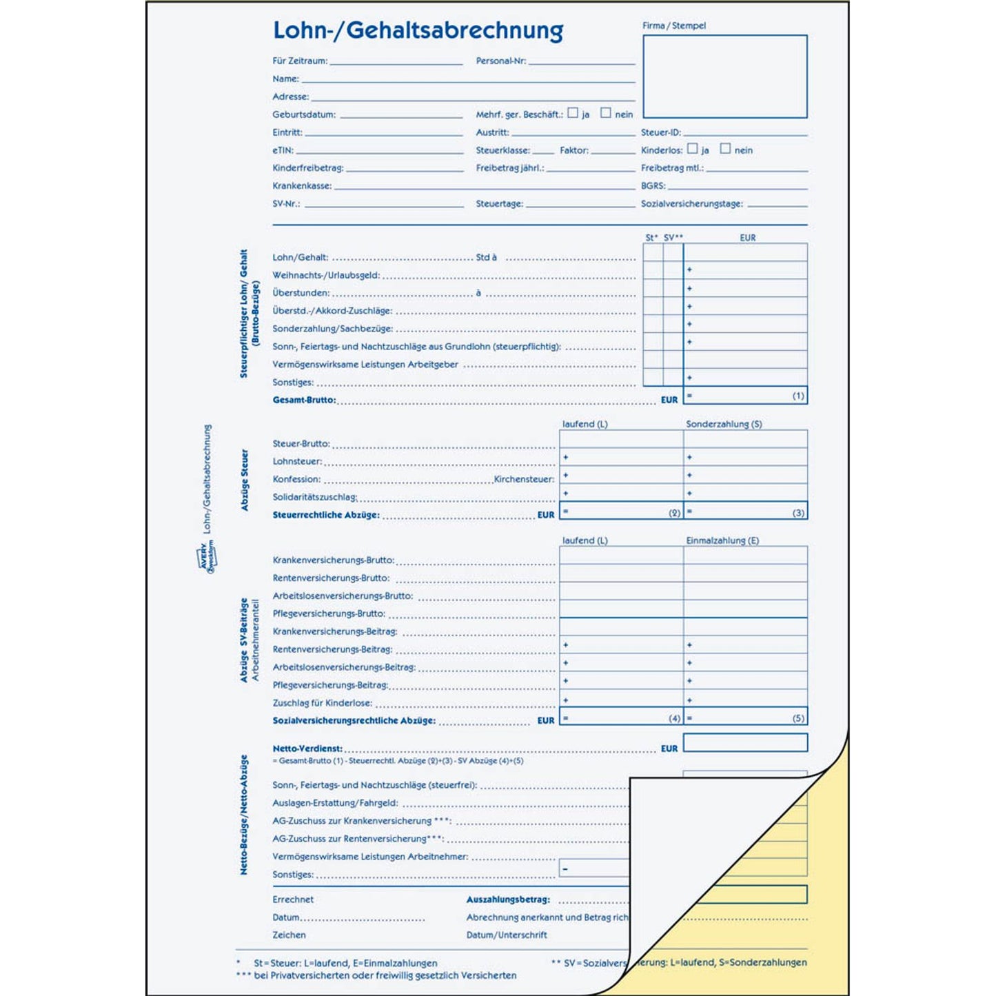 AVERY Zweckform Lohn-/Gehaltsabrechnung Formularbuch | 1759